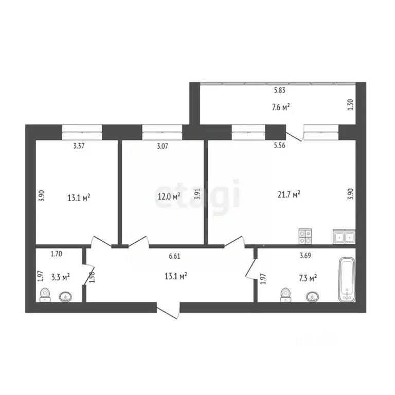 2-к кв. Тюменская область, Тюмень ул. Тимофея Кармацкого, 7к1 (70.5 м) - Фото 2