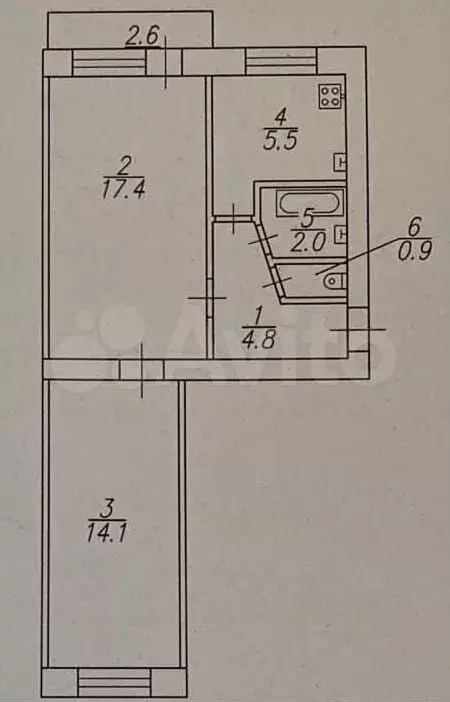 2-к. квартира, 44,7 м, 5/5 эт. - Фото 0