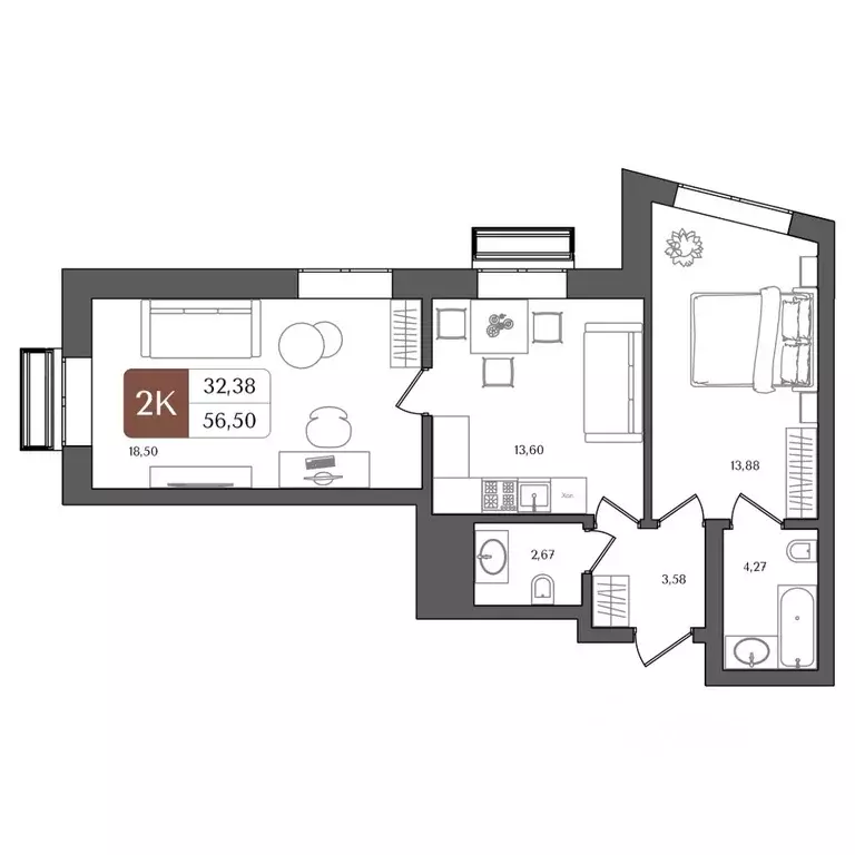 2-к кв. Башкортостан, Уфа Глумилино жилрайон, Холмогоры жилой комплекс ... - Фото 1