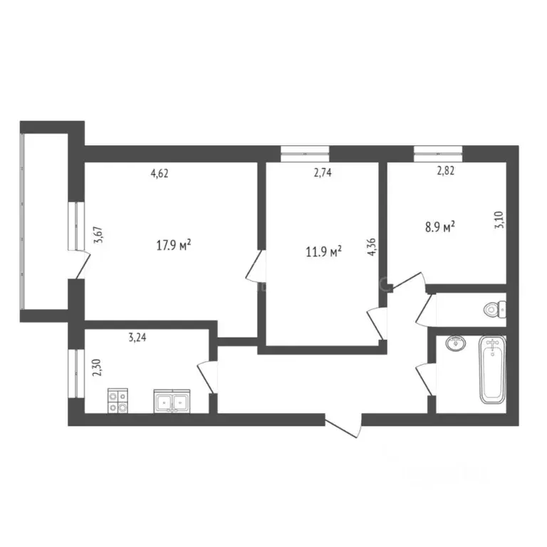 3-к кв. Тюменская область, Тюмень Садовая ул., 117 (59.8 м) - Фото 1