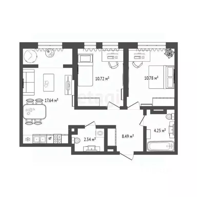 2-к кв. Тюменская область, Тюмень Харьковская ул., 74 (54.2 м) - Фото 2