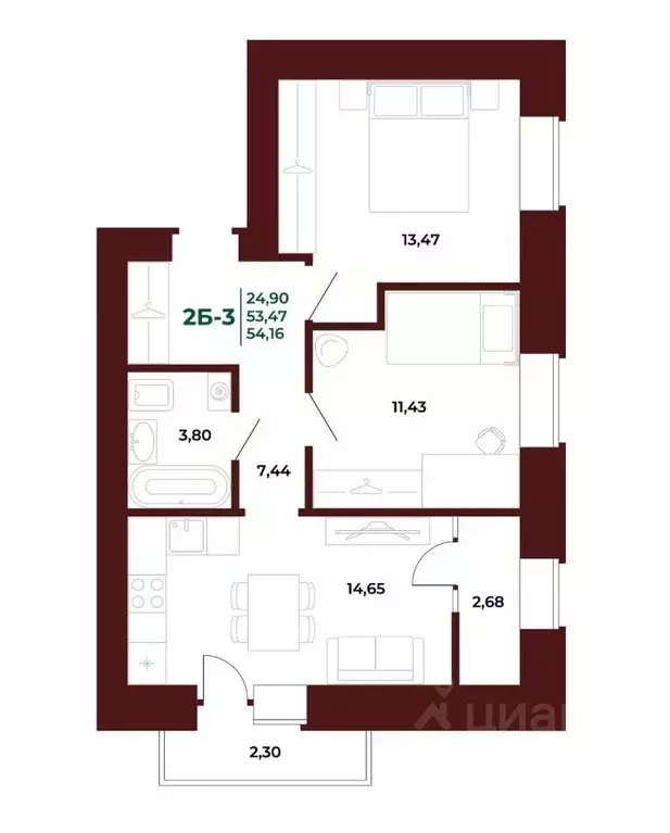 2-к кв. Пензенская область, Пенза Тернопольская ул., 20 (54.16 м) - Фото 0