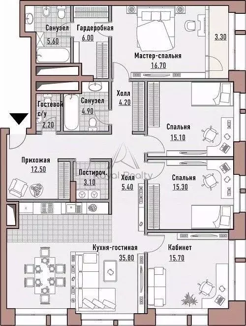 4-к кв. Санкт-Петербург ул. Эсперова, 10 (155.0 м) - Фото 2