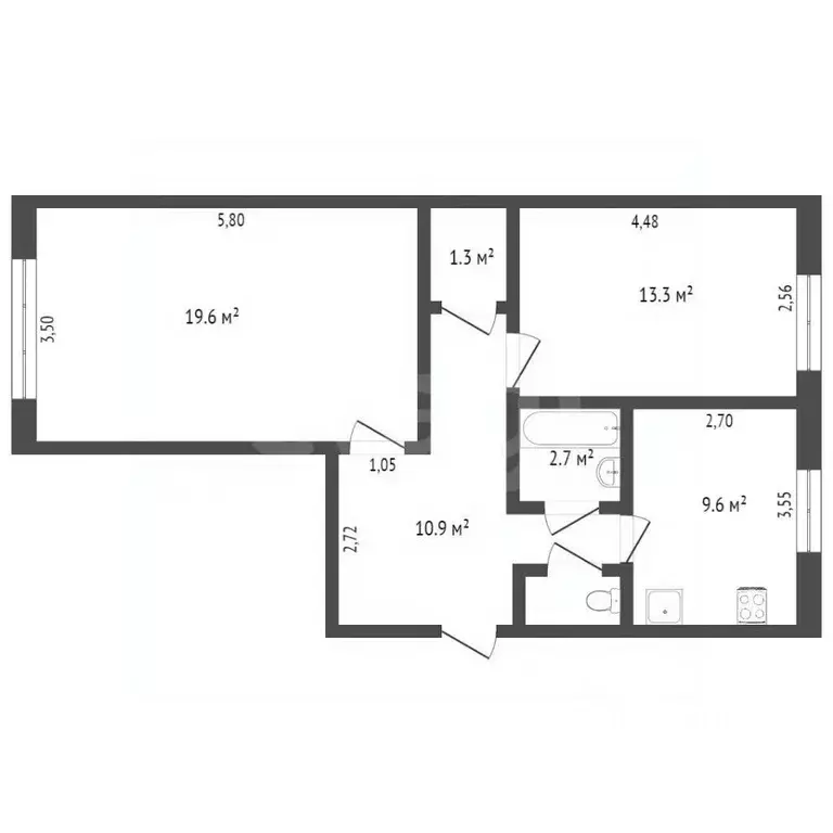 2-к кв. Севастополь ул. Александра Маринеско, 13 (52.5 м) - Фото 2