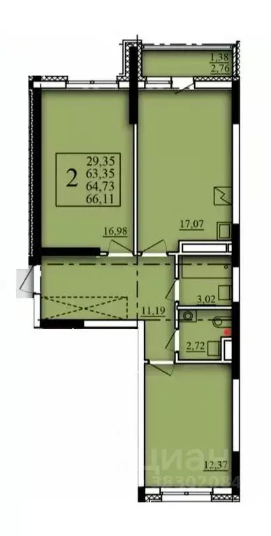 2-к кв. Башкортостан, Уфа Затон-Восточный жилрайон, Паруса жилой ... - Фото 1