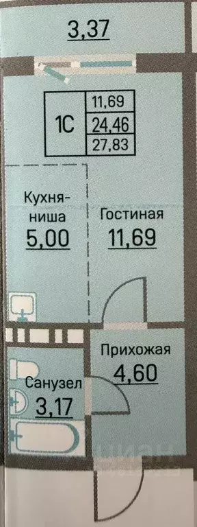 Студия Пермский край, д. Кондратово ул. Водопроводная, 6/2 (25.76 м) - Фото 2