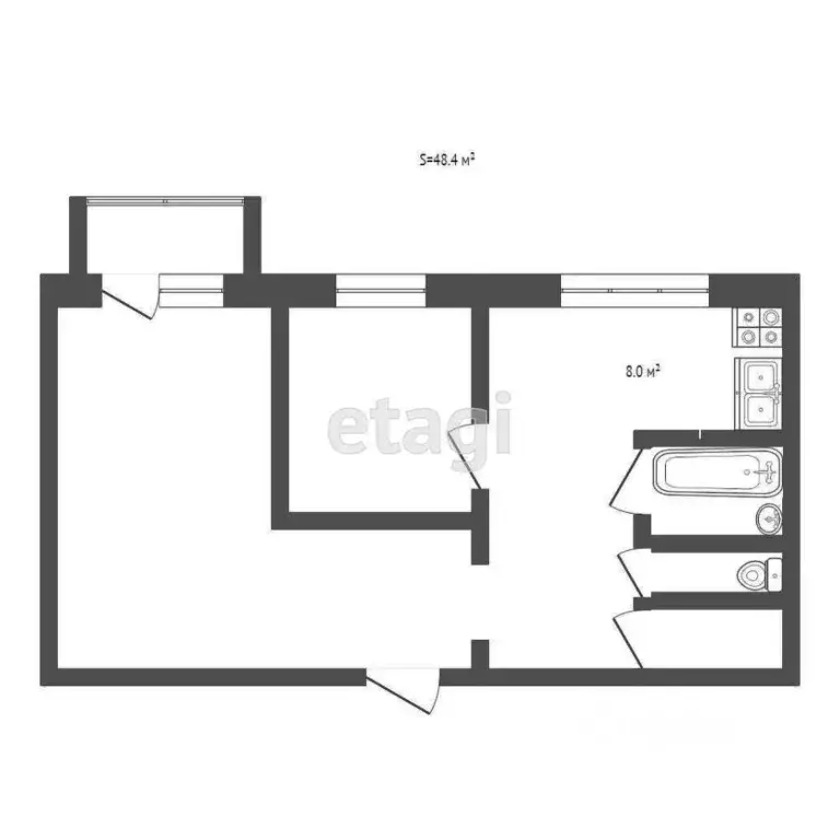2-к кв. Коми, Усинск Молодежная ул., 15 (48.4 м) - Фото 1
