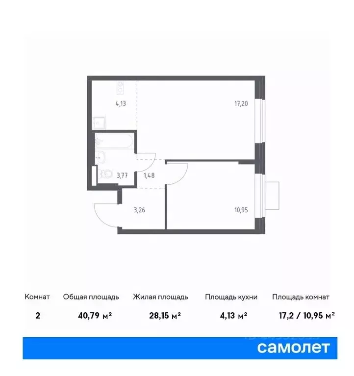 1-к кв. Москва Подольские Кварталы жилой комплекс, к1 (40.79 м) - Фото 0