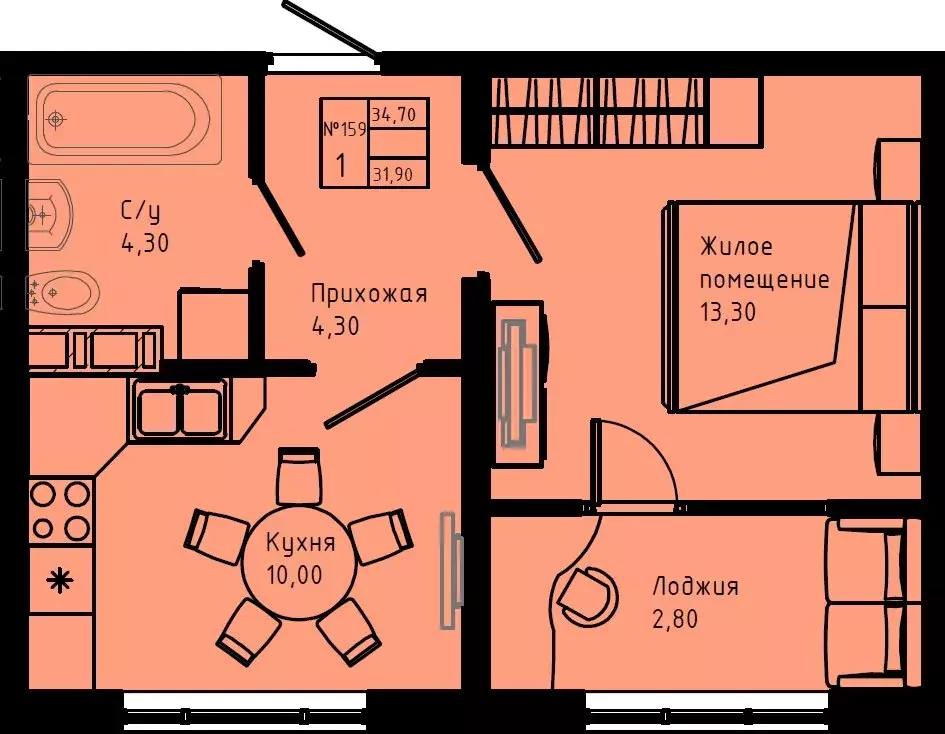 1-комнатная квартира: Коммунар, Железнодорожная улица, 41к3 (34.7 м) - Фото 1