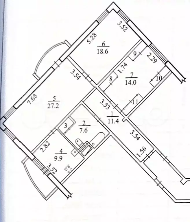 3-к. квартира, 94,2 м, 4/16 эт. - Фото 0