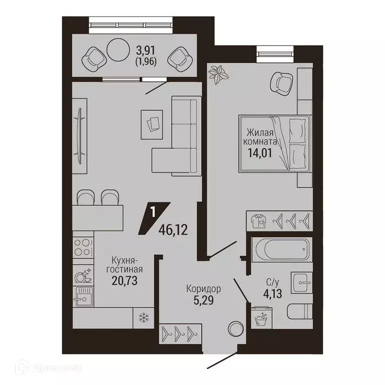 Продаётся 1-к квартира, 46.1 м - Фото 0