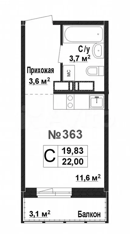 1-к. квартира, 19,8 м, 14/17 эт. - Фото 0