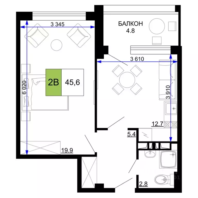 2-к кв. Краснодарский край, Анапа проезд Сосновый (45.6 м) - Фото 0