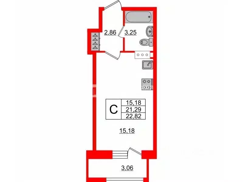 Студия Санкт-Петербург Планерная ул., 87к1 (21.29 м) - Фото 1