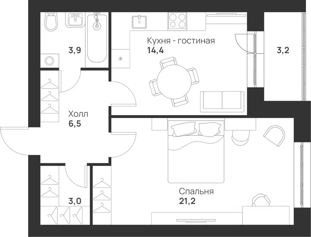 1-к кв. Тульская область, Тула ул. Героев России, 6 (52.2 м) - Фото 1