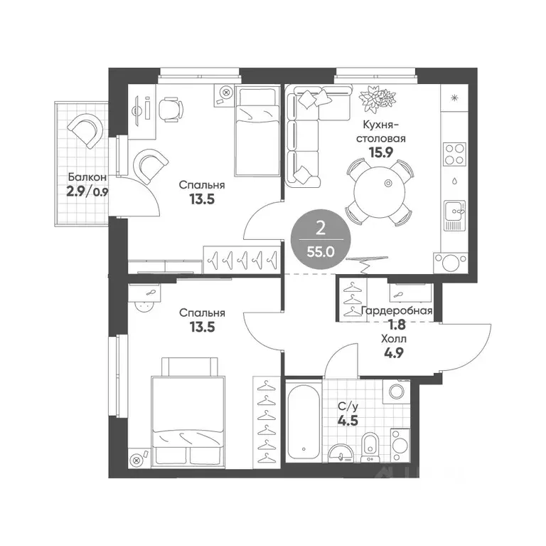 2-к кв. Новосибирская область, Кольцово рп Счастье в Кольцово жилой ... - Фото 1