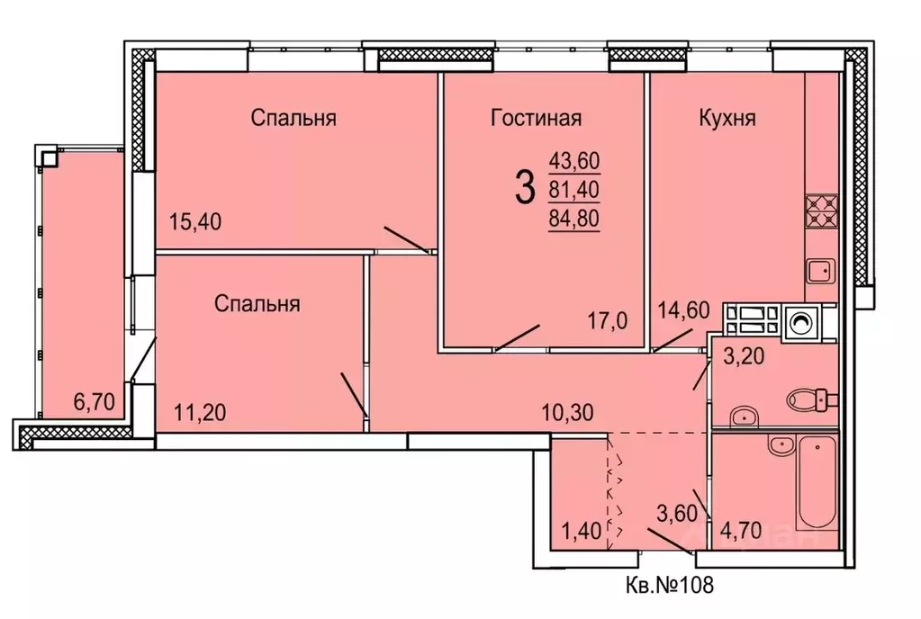 3-к кв. Тульская область, Тула ул. Седова, 20Д/1 (84.8 м) - Фото 0