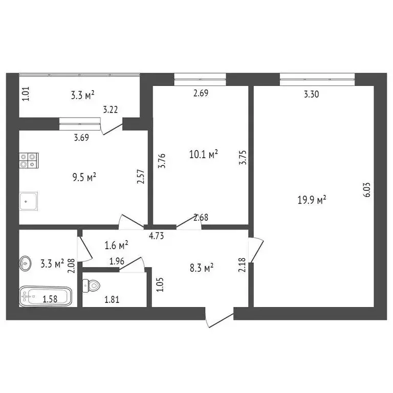 2-комнатная квартира: село Мариинский, Хвойная улица, 20 (52.7 м) - Фото 1