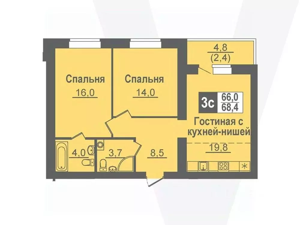 3-к кв. Новосибирская область, Кольцово рп ул. Благовещенская, 2 (68.4 ... - Фото 0