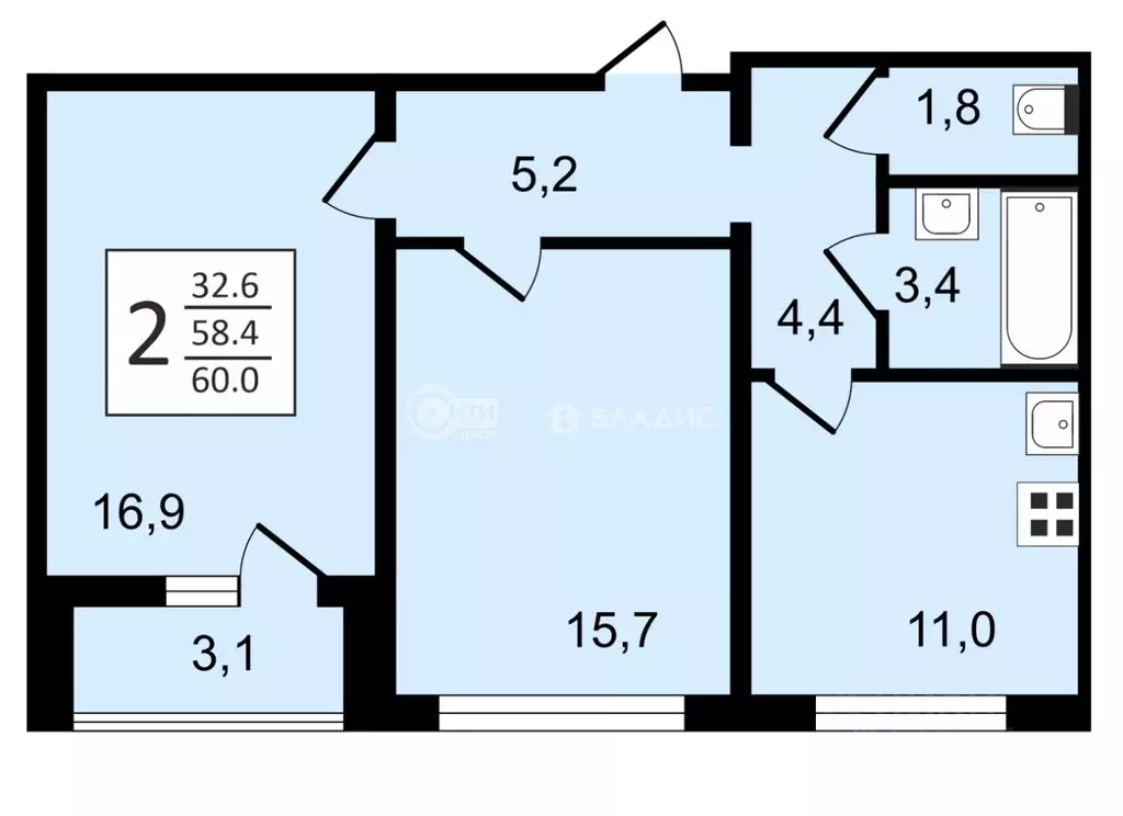 2-к кв. Воронежская область, Воронеж ул. Пескова, 8 (60.0 м) - Фото 0