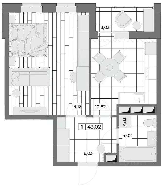 1-к кв. Орловская область, Орел Мясокомбинат мкр,  (41.51 м) - Фото 0