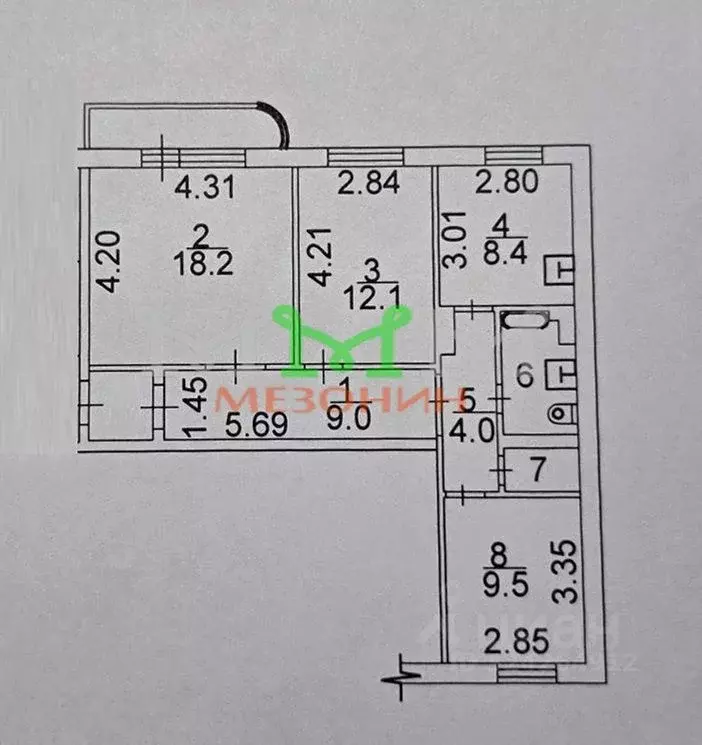 3-к кв. Новосибирская область, Новосибирск ул. Кропоткина, 261/1 (66.2 ... - Фото 2
