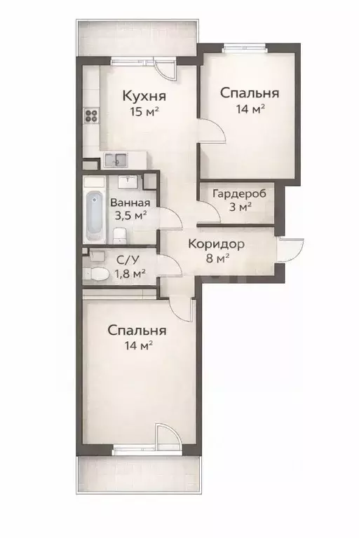 2-к кв. Ульяновская область, Ульяновск ул. Минаева, 48А (60.5 м) - Фото 2