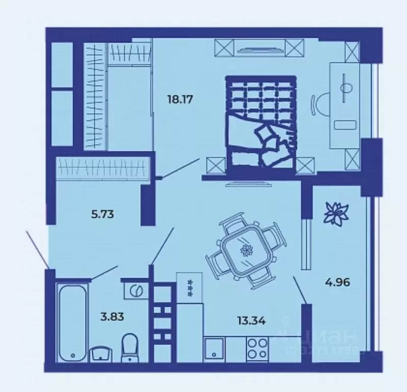 1-к кв. Брянская область, Брянск ул. Комарова, 47 (45.09 м) - Фото 1