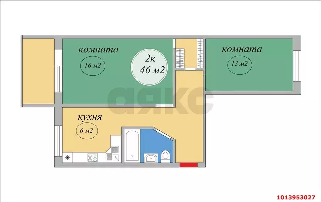 2-комнатная квартира: Краснодар, улица Гагарина, 83 (44 м) - Фото 1