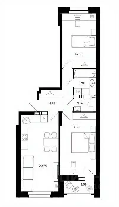 2-к кв. Липецкая область, Липецк ул. Буденного, 8В (63.43 м) - Фото 2