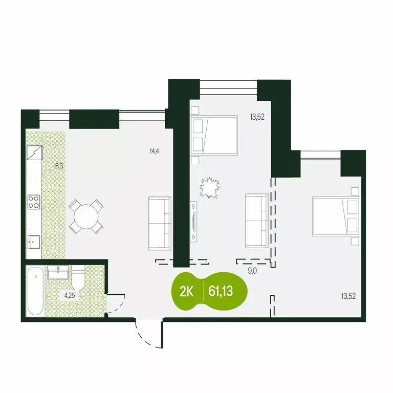 2-комнатная квартира: Чита, улица Кочеткова, 76 (61.13 м) - Фото 0