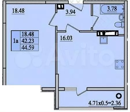 1-к. квартира, 39,7 м, 7/8 эт. - Фото 0