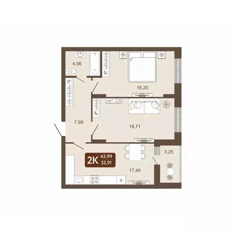 2-к кв. Кемеровская область, Кемерово 58В мкр, 1 (63.99 м) - Фото 1