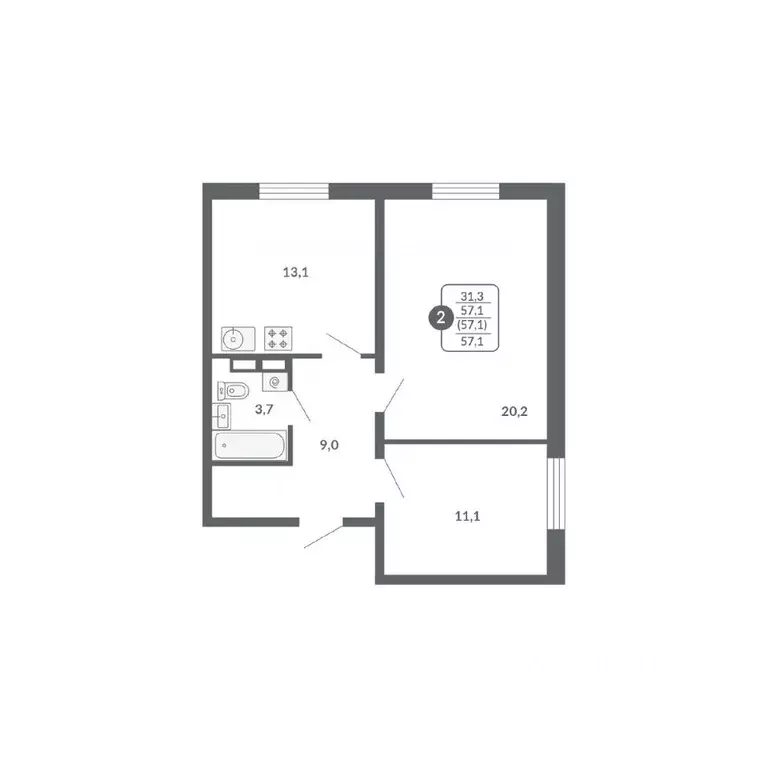 2-к кв. Кировская область, Киров ул. Потребкооперации, 34 (57.1 м) - Фото 1