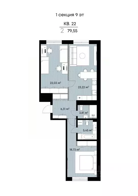 2-к кв. Иркутская область, Иркутск ул. Лебедева-Кумача, 25 (79.55 м) - Фото 2