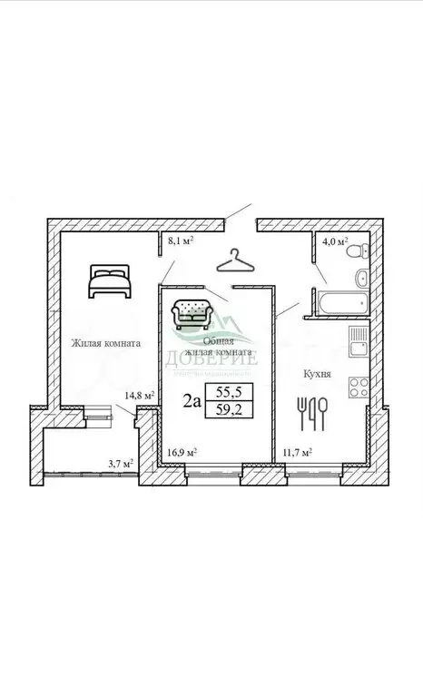2-комнатная квартира: Крутые Выселки, Строительная улица, 15 (55.5 м) - Фото 1