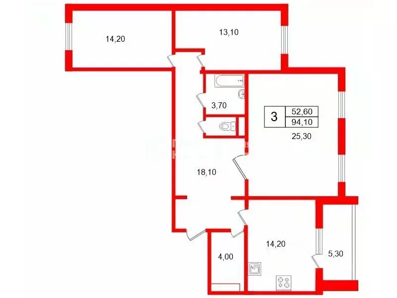 3-к кв. Санкт-Петербург просп. Энгельса, 150к1Б (94.1 м) - Фото 2