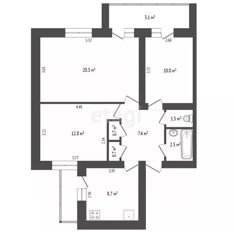 3-к кв. Севастополь ул. Героев Бреста, 44Г (68.6 м) - Фото 2