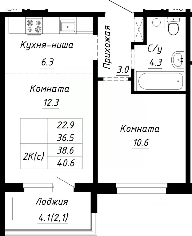 2-к кв. Алтайский край, Барнаул ул. Им. Анатолия Мельникова, 1 (38.6 ... - Фото 0