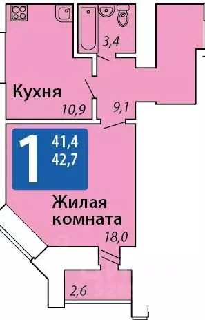 1-к кв. Чувашия, Чебоксары ул. Мирона Ефимовича Ефимова, 1 (42.7 м) - Фото 1