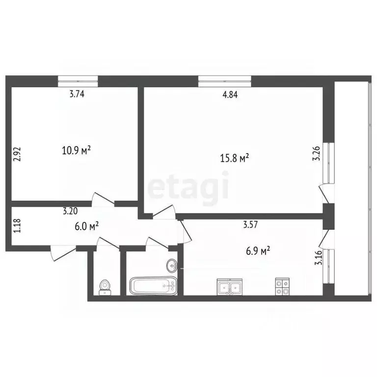 2-к кв. Крым, Ленино пгт ул. Фрунзе, 21 (42.9 м) - Фото 2