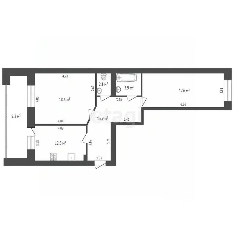 2-к кв. Тюменская область, Тюмень ул. Котельщиков, 2 (68.0 м) - Фото 2