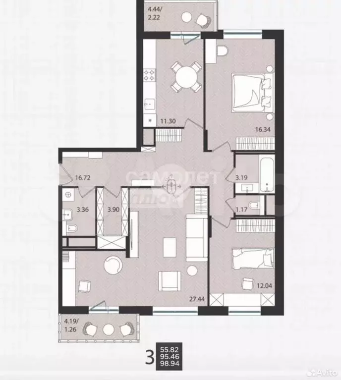 Аукцион: 4-к. квартира, 98,9 м, 3/9 эт. - Фото 0