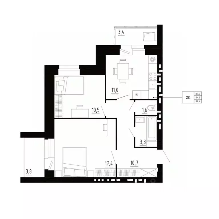 2-к кв. Орловская область, Орловский муниципальный округ, д. ... - Фото 1