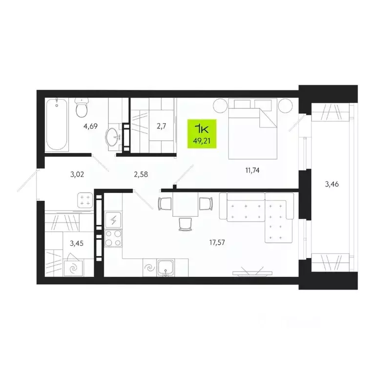 1-к кв. Томская область, Томск Уютный жилой квартал, ул. Маяковского, ... - Фото 0