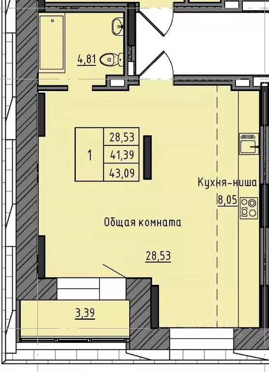 1-к кв. Саха (Якутия), Якутск 37-й кв-л,  (43.09 м) - Фото 0