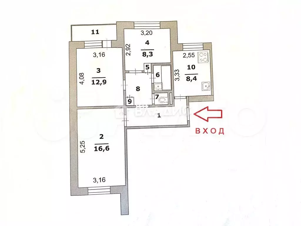 3-к. квартира, 61,1 м, 3/9 эт. - Фото 0
