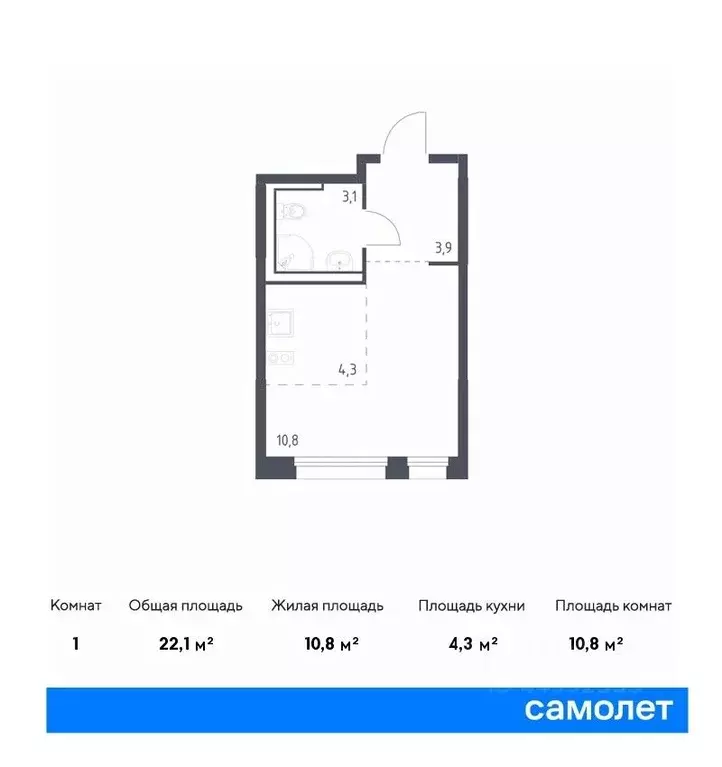 Студия Москва Северный ао, Молжаниново жилой комплекс, к3 (22.1 м) - Фото 0