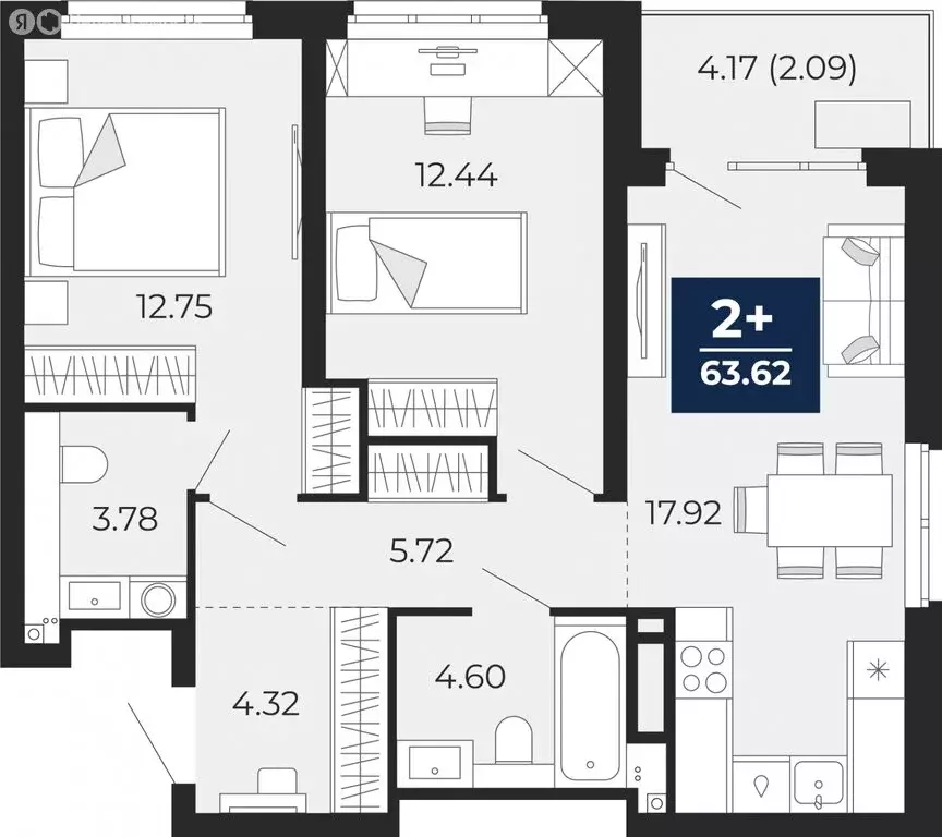 2-комнатная квартира: Тюмень, Арктическая улица, 16 (61.53 м) - Фото 0