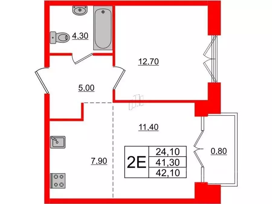Квартира, 1 комната, 41.6 м - Фото 1